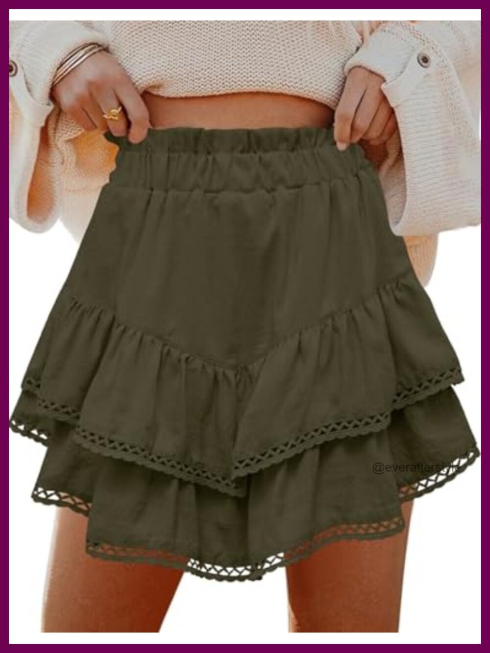 LOMON Flowy Skorts for Women Ruffle Tiered High Waist Crochet Mini Skirts